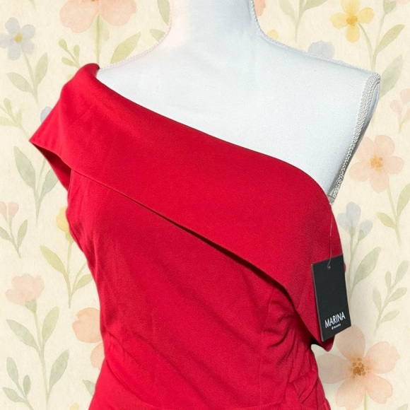 Marina Red One Shoulder Jumpsuit Women’s Size L Nordstrom Formal Wide Leg Belted - Picture 2 of 5